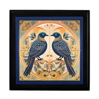 Elegant Art Nouveau Birds Pat#22 Blue Peach ID1078 Gift Box