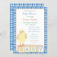 Boy's Baby Shower with Baby Chick and Blocks Invitation