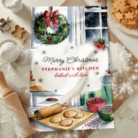 Merry Christmas Kitchen Baking Scene Personalized Kitchen Towel