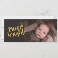 Christmas Merry Bright Gold Foil Typography Photo Holiday Card