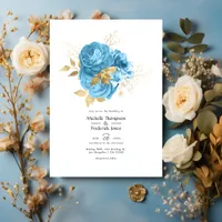 Pastel Blue and Gold Floral Wedding Invitation