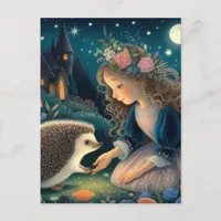 Adorable Hedgehog with Two Ears Fairy Tale Postcard