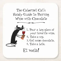 Pairing Wine with Chocolate Funny Cat Square Paper Coaster