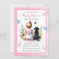 A Baby Girl and her Puppy Baby Shower Invitation