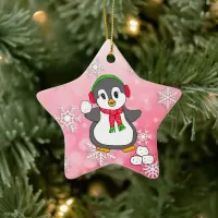 Cute Penguin Throwing Snowballs Christmas Ceramic Ornament