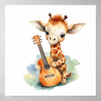 Nursery Art Poster Giraffe with a Guitar