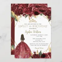 Burgundy Gold Floral Princess Sweet 16 Invitation