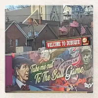 Welcome to Dubuque, Iowa Sign with American Flags Glass Coaster