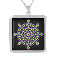 *~* Psychedelic Rainbow Hippy Good Vibe Mandala Silver Plated Necklace