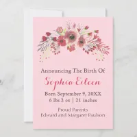 Pink Floral Baby Girl Birth Announcement