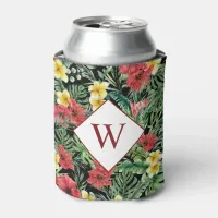 Tropical Floral Monogram Black Can Cooler