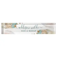 Blue And Gold Modern Liquid Watercolor Business Desk Name Plate