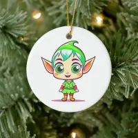 Personalized Cute Elf Christmas Ceramic Ornament