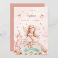 Fairy Girl Magical Teapot Rainbow Photo Birthday Invitation