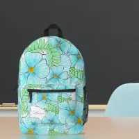 Elegant Watercolor Aqua Blue Flowers and Greenery Printed Backpack