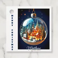 Dramatic Christmas scenery in a transparent baubl Favor Tags