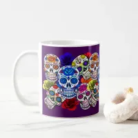 Sugar Skulls Colorful Roses Cinco All Souls Coffee Mug