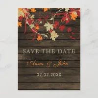 Barn Wood Rustic Fall Leaves Wedding save the date Announcement Postcard