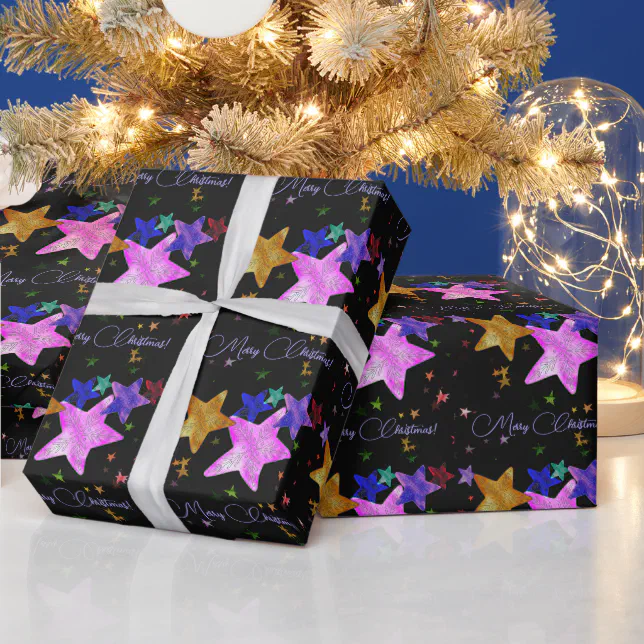 Multicolor shining stars- Merry Christmas! Wrapping Paper
