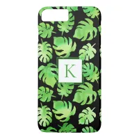 Tropical Green Watercolor Big Leaves Monogram iPhone 8 Plus/7 Plus Case