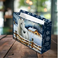 Pretty White Horse Festive Farm Christmas  Large Gift Bag