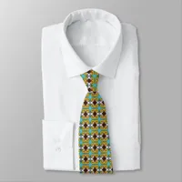 Trendy retro pattern in yellow, blue, brown, white neck tie