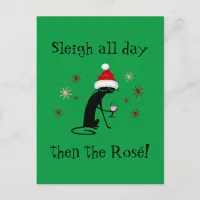 Sleigh All Day Then Rosé Funny Christmas Cat Postcard