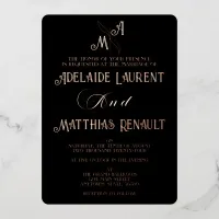 Elegant Black & White Rose Gold Striped Wedding Foil Invitation