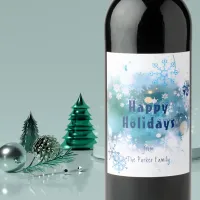 Happy Holidays Abstract Winter Snowy Dreamy Scene Wine Label