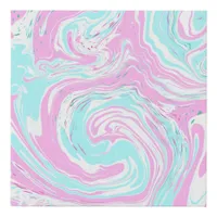 Pink and Teal Blue Swirls Fluid Art Marble Like   Faux Canvas Print