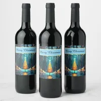 Iridescent Holiday Dream 🎄 Glowing Christmas Tree Wine Label