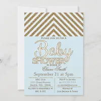 Glitter blue and gold baby shower invitation