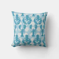 Blue Lobster and Sea Shells Patterned Coastal Throw Pillow