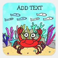 Add Text to this Red Crab Square Sticker