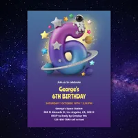 3D Astronaut Outer Space Themed Boy 6th Birthday Invitation