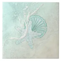 Sea Foam Beach Wedding Starfish ID837 Ceramic Tile