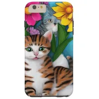 Whimsical Folk Art Cat, Kitten and Flowers Tough iPhone 6 Plus Case