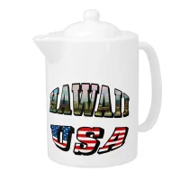 Hawaii Picture and USA Flag Text Teapot