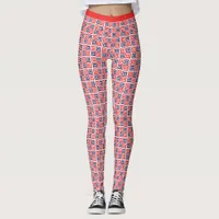 Red White Blue Nested Squares Pattern Fitness Leggings