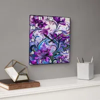 Vibrant Purple Floral Design on Elegant Background Square Wall Clock