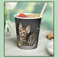 Cute fluffy tabby cat baby - kids birthday   paper cups