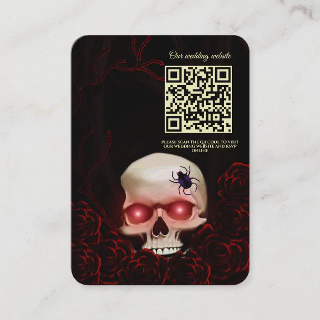 Red Scary floral dark moody gothic skull Halloween Enclosure Card
