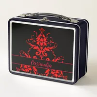 Romantic, Elegant Vintage Red Damask  Metal Lunch Box