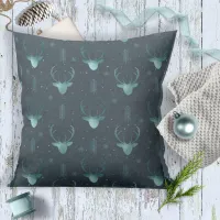 Deer Antlers Arrows Pattern V2 Teal ID861 Throw Pillow