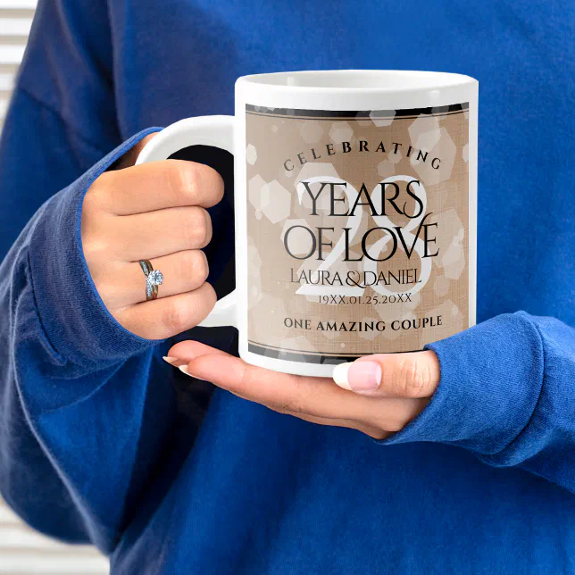 Elegant 28th Linen Wedding Anniversary Celebration Giant Coffee Mug