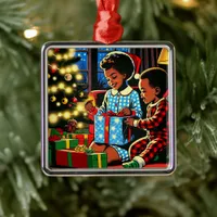 Cute Kids on Christmas Morning Holiday Metal Ornament