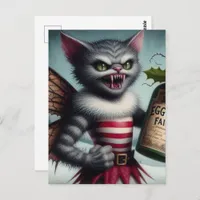 Spooky Christmas Horror Kitty Fairy With Eggnog Postcard