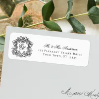 Monogram Crest Elegant Wedding Return Address Label