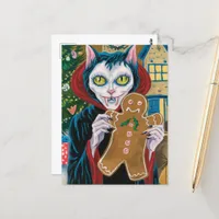 Christmas Vampire Kitty With Gingerbread Man  Postcard