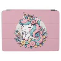 Pink and Blue Unicorn and Flowers  iPad Air Cover